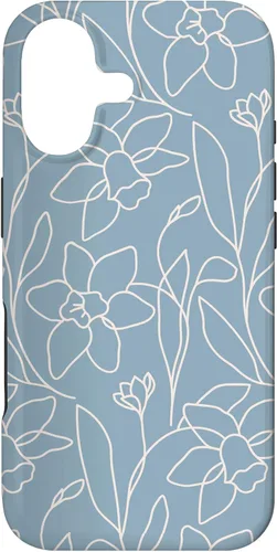 Poppy Flower Line Art Modern Leaves Boho Light Blue Case for iPhone 17