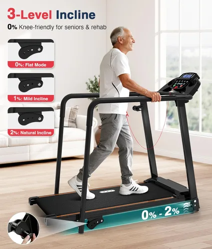 Miniatura 3 de Redliro Walking Treadmill with Long Handrails – Treadmill for Seniors 300 lbs Capacity – Foldable, Lightweight with Wheels, Cup & Phone Holder