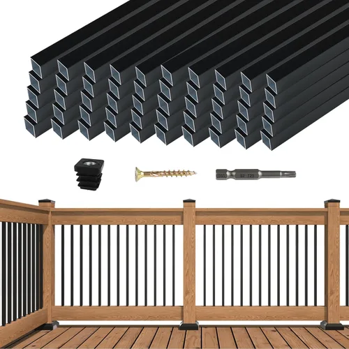 Miniatura 8 de Muzata Paquete de 50 balaustres cuadrados de aluminio de 36 pulgadas para barandilla de cubierta cuadrada negra para escalera, porche, escalera