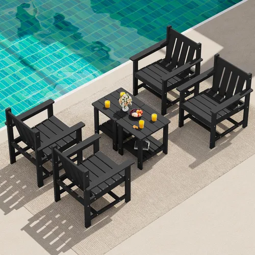 Miniatura 17 de SERWALL - Juego de muebles de patio de 3 piezas estilo bistró, juego de sillas Adirondack para todo clima con mesa auxiliar, juego de muebles de Gris