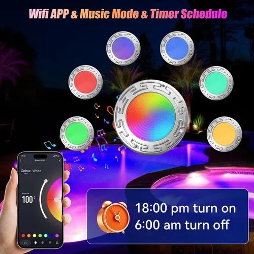 Miniatura 4 de Luces de piscina LED WiFi Spa de 60 pies y 6 pulgadas para piscina enterrada con triple control (control remoto/aplicación/controlador), luz