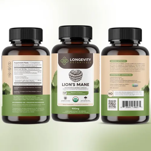 Miniatura 9 de Longevity Botanicals Cápsulas orgánicas de hongo melena de león extracto suplemento 120ct Hericium Erinaceus cuerpo fructífero ≥20%