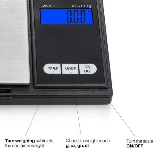 Miniatura 4 de Smart Weigh SWS100 - Báscula digital de bolsillo – Báscula de alta precisión de 3.53 oz x 0.00 oz para recargar, joyas, gemas y medicinas – LCD