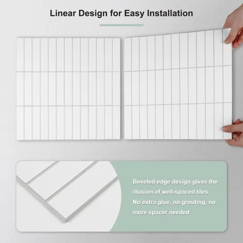 Miniatura 6 de STICKGOO 10 hojas para salpicaduras para despegar y pegar, para pegar en la pared de la cocina y el baño, azulejos grandes de metro de primera