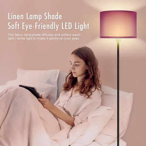 Miniatura 3 de AUQUEE Floor Lamp, Standing Lamp, Modern Stand Up Lamps with Purple Lampshade, 59" Tall, Foot Switch, Simple Living Room Decor for Kids Room, Girls