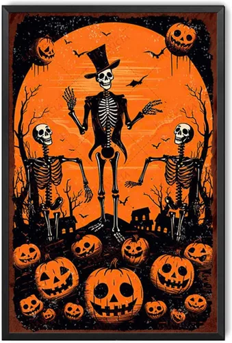 Miniatura 11 de Letrero de hojalata retro con diseño de bruja de Halloween para pared de garaje, pared de taller, 8.00 x 12.00 pulgadas