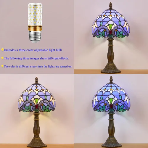 Miniatura 4 de Pequeña lámpara Tiffany Mini lámpara de mesa de vitral, lámpara de acento de mesita de noche, memoria, condolencias de 8 x 14.5 pulgadas