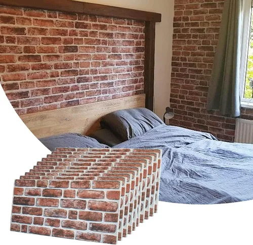 Miniatura 36 de Dundee Deco Paneles de pared 3D de ladrillo sintético, revestimiento de pared con aspecto de piedra roja, gris y marrón, espuma de poliestireno