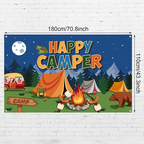 Miniatura 2 de Tatuo Telón de fondo de campamento Happy Camper - Fondo de fotos para colgar en la pared para niños, niños, adolescentes, suministros de fiesta
