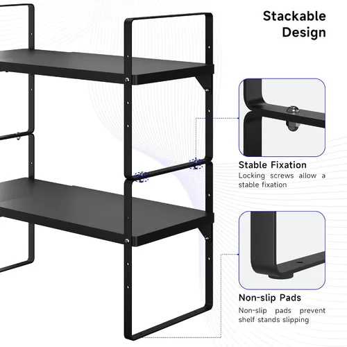 Miniatura 3 de Organizador de estante expandible para gabinete, almacenamiento apilable para mostrador de despensa de cocina, soporte ajustable para armario