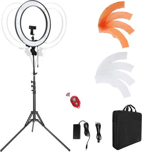 Anillo de luz de 18 pulgadas, 55 W regulable 5500K luz con 240 LED filtro de color, tubo suave y bolsa de transporte para YouTube, TikTok, selfies y