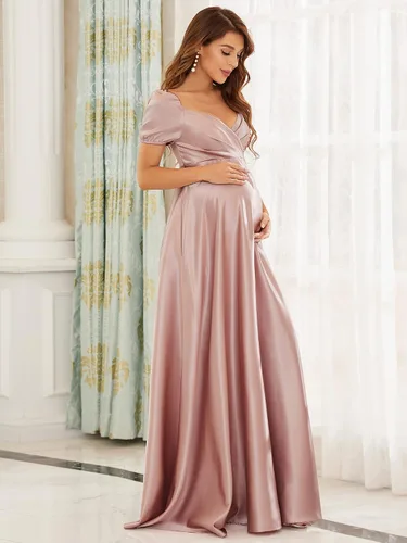 Miniatura 3 de Ever-Pretty Vestido largo de maternidad de manga corta con cuello en V profundo para baby shower 20801