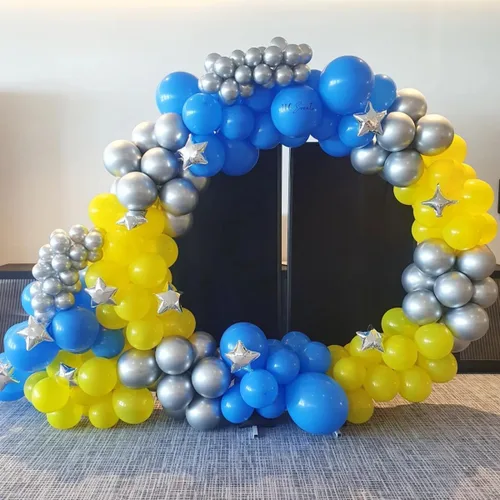 Miniatura 5 de Kit de guirnalda de globos azul rey y amarillo, kit de arco de globos azul rey y amarillo de 100 piezas con globos de diferentes tamaños de Azul