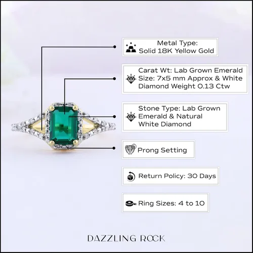 Miniatura 4 de Dazzlingrock Collection Anillo de compromiso con halo de diamante blanco redondo y esmeralda de corte esmeralda creado en laboratorio de 0.276x0.197