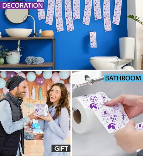 Miniatura 5 de Printed TP Papel higiénico de baño de 2 capas con patrón espacial, rollo de papel higiénico morado novedoso, divertido papel higiénico