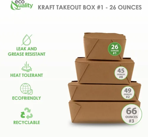 Miniatura 3 de Recipientes de comida para llevar de 26 onzas, cajas de papel kraft marrón para llevar, aptas para microondas, resistentes a fugas y grasa