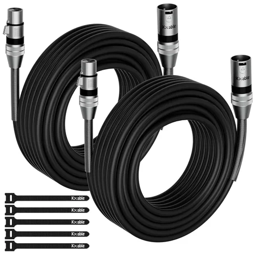 Paquete de 2 cables de iluminación de escenario DMX de 50 pies, cable XLR de 3 pines macho a hembra, compatible con conexión de audio de micrófono