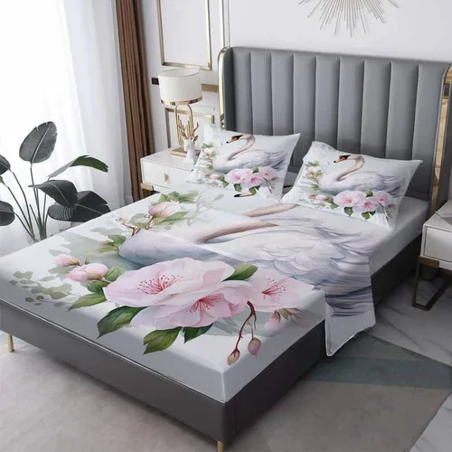 Miniatura 8 de Swan Sheets - Juego de sábanas de tamaño individual, sábanas de microfibra suave y bolsillo profundo, sábanas y fundas de almohada estampadas sin