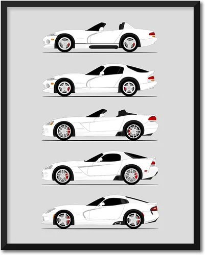 Miniatura 11 de Custom Car Posters Póster hecho a mano compatible con Dodge Viper Generations e impresión de Viper R/T GTS SRT10, color rojo con rayas blancas, 3.