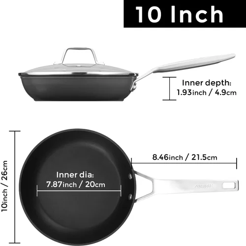 Miniatura 7 de MsMk Sartén de 10 Pulgadas Antiadherente con Tapa, Sartén de Inducción con Tapa, Revestimiento Antiadherente de Titanio y Diamante de EE. UU.