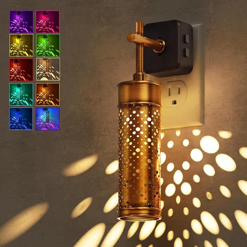 L LOHAS LED Luz Nocturna, Luces Nocturnas Cambiantes de Color Enchufables a la Pared, Luz Nocturna Vintage RGB con Sensor de Luz, Blanco Suave,