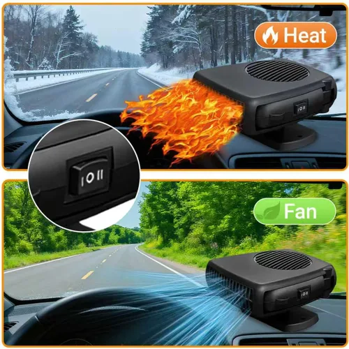 Miniatura 3 de Calentador y ventilador de coche de 12 V 200 W, descongelador portátil de modo dual, giratorio de 360° para desempañar el parabrisas del calentador