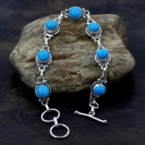 Miniatura 77 de Round Shape Natural & Synthetic Gemstones Silver Plated Bracelets for Women - Vintage Bohemian Style Handmade Birthstone Adjustable Link Bracelet