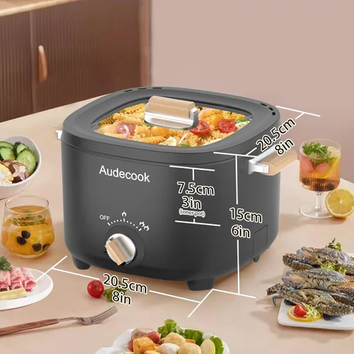 Miniatura 3 de Audecook Hot Pot Eléctrico, Multicocina antiadherente portátil de 2.5 L para 1-3 personas, sartén eléctrica de viaje con textura de panal con Negro