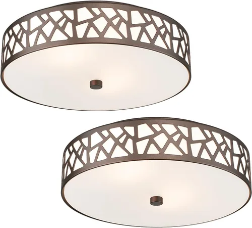 Miniatura 14 de Lámpara de techo de montaje empotrado de 12 pulgadas, 2 - Luminaria de techo vintage con pantalla de vidrio esmerilado, Luminaria de bronce frotado