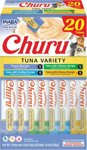 INABA Churu - Bocadillos para gatos, puré cremoso para gatos, sin cereales, que se puede lamer y exprimir, suplemento con vitamina E y taurina, 0.5