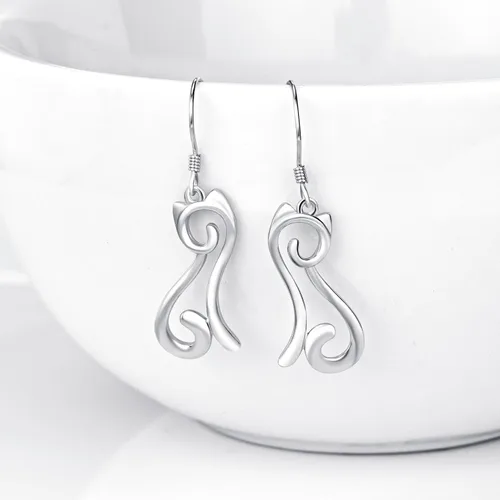 Miniatura 5 de Pendientes de gato de plata de ley 925, aretes de delfín, aretes de dinosaurio, aretes de caballo para mujeres y adolescentes