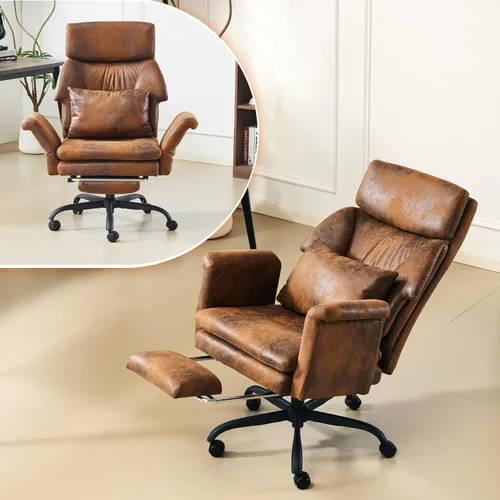 VINGLI Silla de oficina alta reclinable de 100 a 130° con reposapiés y reposabrazos ajustables, silla ergonómica cruzada con ruedas y reposacabezas,