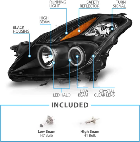Miniatura 4 de AmeriLite Juego de faros delanteros de repuesto para Nissan Altima Coupe Dual Xtreme LED Halos Black 2008-2009, lado del pasajero y del conductor