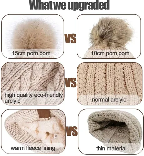 Miniatura 3 de Alepo Womens Winter Beanie Hat, Warm Fleece Lined Knitted Soft Ski Cuff Cap with Pom Pom