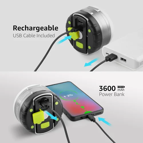 Miniatura 3 de LE Farol LED portátil de camping con base magnética 3000 mAh, batería 280LM recargable por USB, luz LED portátil para casa de campaña, de 3 modos