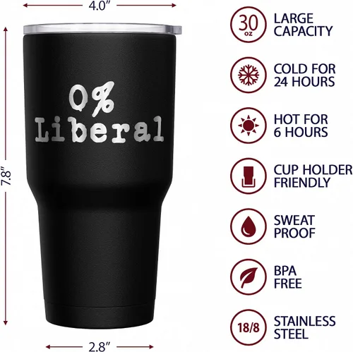 Miniatura 6 de We The People Holsters - Vaso térmico de 30 onzas, 0% Liberal, Negro
