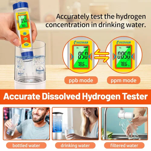 Miniatura 3 de UIUZMAR Probador de agua de hidrógeno Medidor de pH 6 en 1 pH H2 ORP TDS EC Probador de temperatura de hidrógeno disuelto para botella de agua