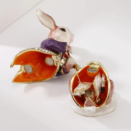Miniatura 9 de Caja de abalorios de animales pintada a mano para decoración del hogar, organizador de joyas esmaltadas con bisagras, almacenamiento para aretes