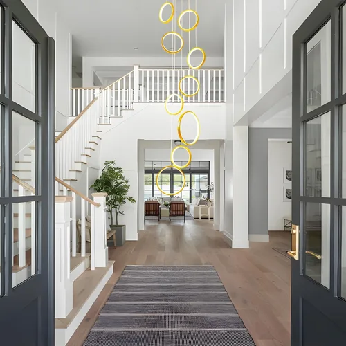 Miniatura 3 de Candelabro moderno para entrada para techos altos, lámpara moderna regulable dorada para escalera, de lujo, techo alto, lámpara colgante LED