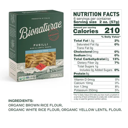 Miniatura 2 de Bionaturae Fusilli Pasta Fideos - Pasta orgánica sin gluten, pasta de arroz y lentejas, certificado Kosher, alta proteína, sin OMG, pasta Fusilli