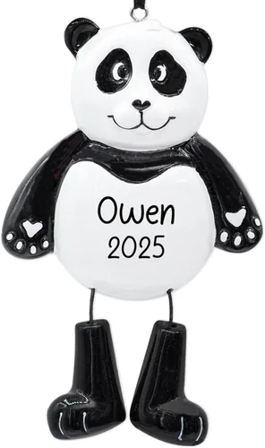 Adorno de Navidad personalizado de oso panda 2026 – Personalización gratuita | Animal sonriente con patas colgantes para árbol de Navidad | Recuerdo