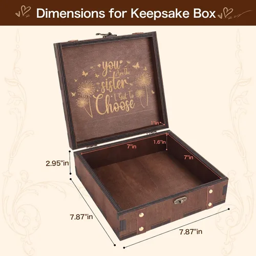 Miniatura 2 de MACEVIA Caja de Recuerdos de la Amistad, Pequeña Caja de Memoria de Madera para Hermanas, Eres La Hermana Que Pude Elegir - Mini Cajas Grabadas 02
