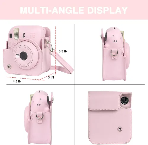 Miniatura 4 de CAIYOULE Funda para cámara para Fujifilm Instax Mini 12 cámara de película instantánea, bolsa cruzada protectora de cuero PU retro para Fuji Mini 12