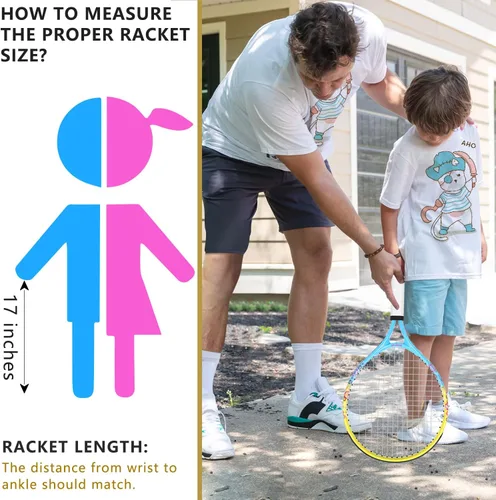 Miniatura 4 de bo'weiqi Raqueta de tenis para niños de 17"-25" para edades de 2-12 años, raqueta de tenis juvenil ligera para niñas y niños, deportes al aire Azul