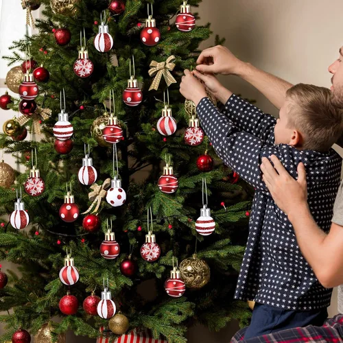 Miniatura 4 de BBTO 40 adornos de bola roja y blanca para colgar, mini bolas brillantes, bombillas en miniatura, adornos de árbol de Navidad para decoración