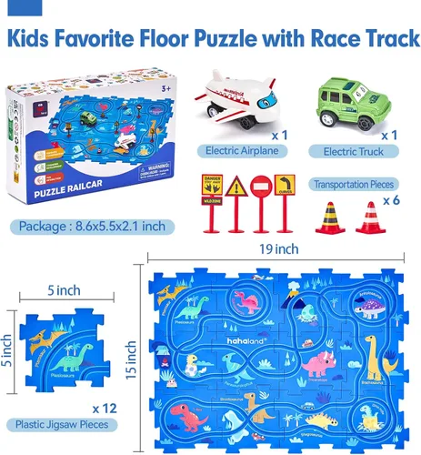 Miniatura 9 de hahaland Puzzle Racer Juego de Pista de Coches para Niños - Tamaño Más Grande de 5x5 Pulgadas de Cada Pieza, Juguetes para Edades 3-4, para Niños