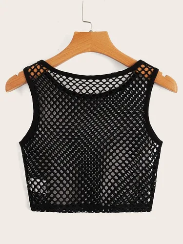 Miniatura 2 de Verdusa Camiseta corta sin mangas de malla transparente con cuello redondo para mujer