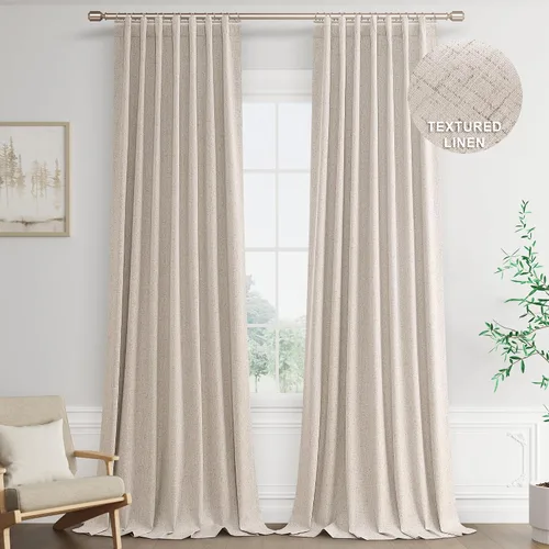 Miniatura 25 de Joywell 2 cortinas opacas 100%, lino, beige natural, trabillas traseras/cinta con ganchos, aislantes, de dormitorio, comedor, sala, puerta corrediza