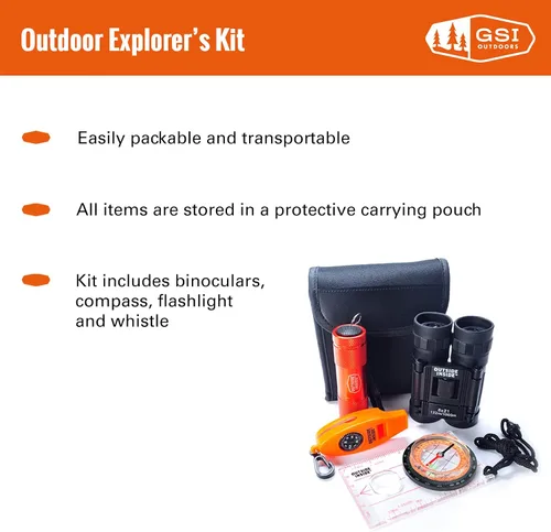 Miniatura 2 de Outside Inside Explorer's Essentials Kit para aventuras al aire libre, incluye prismáticos, brújula, linterna y silbato, bolsa protectora