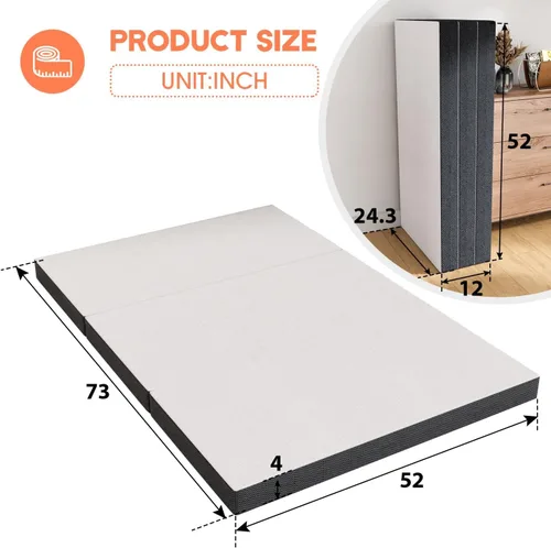 Miniatura 2 de Colchón plegable triple de 3/4 pulgadas con funda, colchón de espuma viscoelástica de gel refrescante para un sueño fresco y alivio de presión